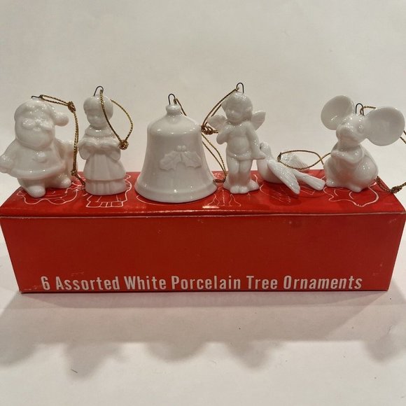 Unbranded Other - 6 White Porcelain Christmas Holiday 2” Ornaments Vintage Made In Japan ‌IOB